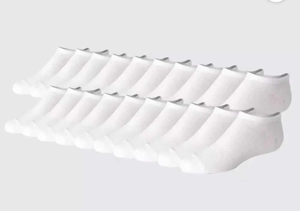 Hanes Girls 20 Pair White No Show Socks Size 10.5 To 4 Lightweight And Soft New